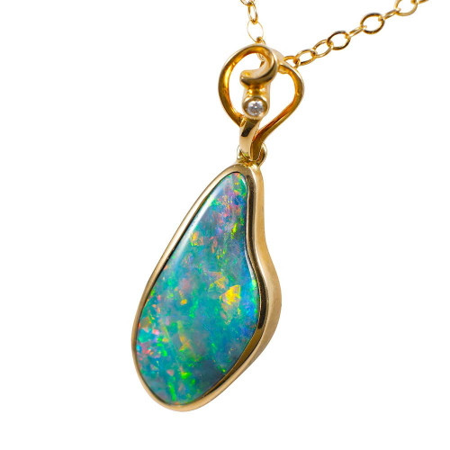 AIR LIGHT 14KT GOLD & DIAMOND AUSTRALIAN OPAL JEWELRY SET