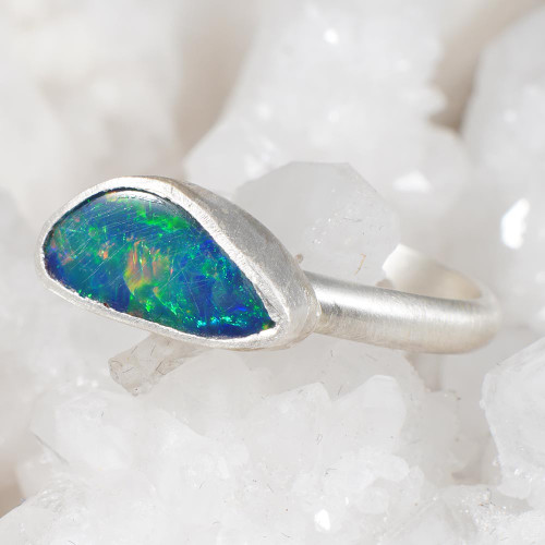 * 1 OPAL SPLASH STERLING SILVER AUSTRALIAN OPAL RING