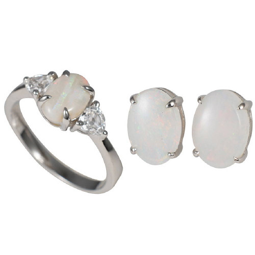MATRYOSHKA DOLL STERLING SILVER WHITE OPAL JEWELRY SET