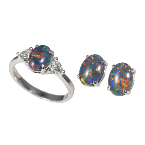 QUEEN OPAL STERLING SILVER AUSTRALIAN OPAL JEWELRY SET