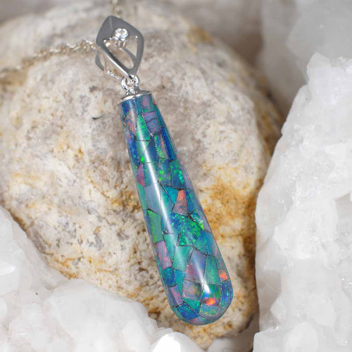 CLEAR DIRECTION STERLING SILVER AUSTRALIAN OPAL NECKLACE