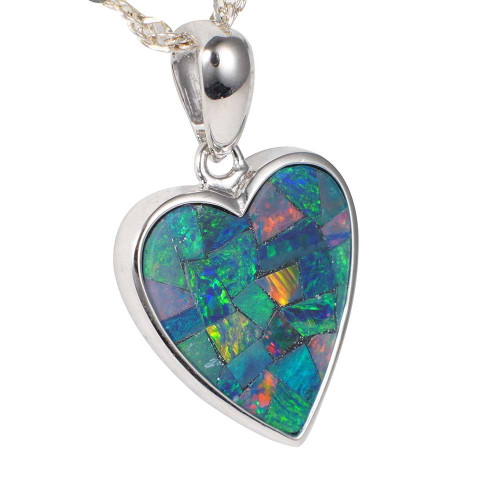 LOVE  STERLING SILVER AUSTRALIAN OPAL HEART NECKLACE