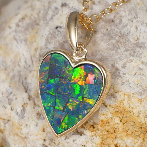 OPEN HEART 14KT GOLD OPAL PENDANT