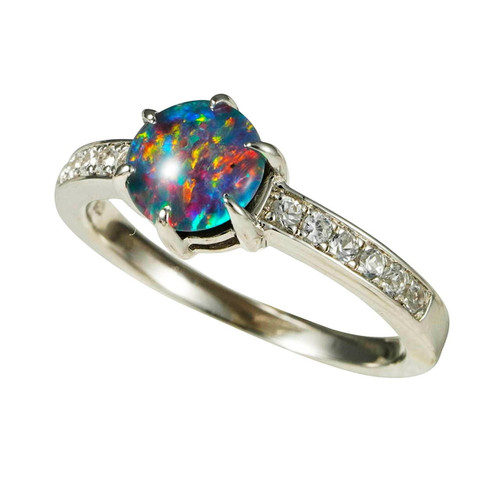 * PRISM PETALS STERLING SILVER AUSTRALIAN OPAL RING