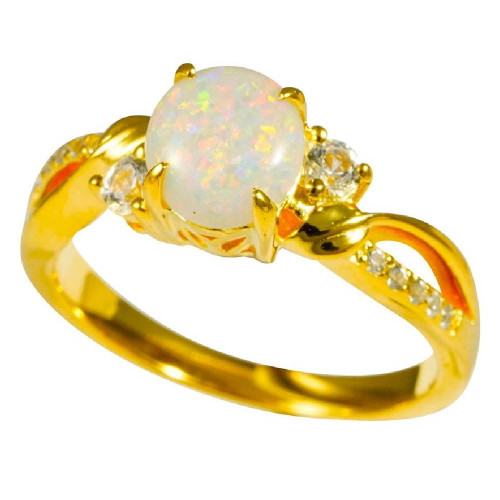 MARLENE 18KT YELLOW GOLD PLATED & CUBIC ZIRCONIA AUSTRALIAN WHITE OPAL RING