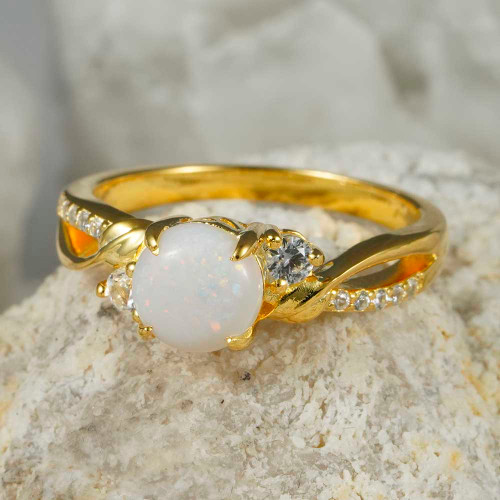 8 INES 18KT YELLOW GOLD PLATED & CUBIC ZIRCONIA AUSTRALIAN WHITE OPAL RING