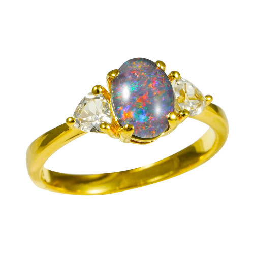 NINA 18KT YELLOW GOLD PLATED & TOPAZ AUSTRALIAN OPAL RING