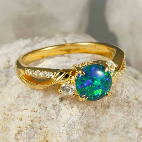 * 1 SUNS ELECTRIC GARDEN 18KT YELLOW GOLD PLATED AUSTRALIAN OPAL RING