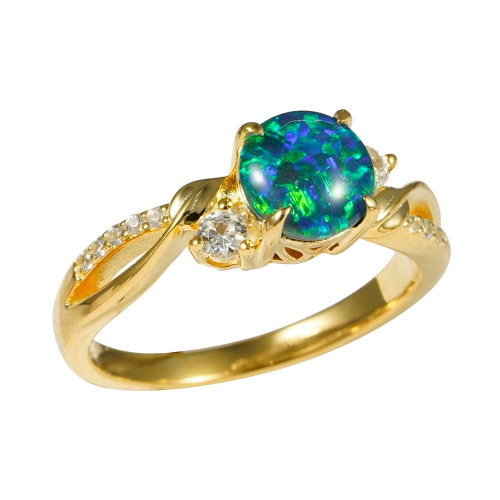 * 1 SUNS ELECTRIC GARDEN 18KT YELLOW GOLD PLATED AUSTRALIAN OPAL RING