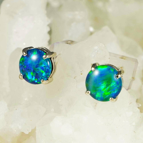 MARBLE CRYSTAL STERLING SILVER AUSTRALIAN OPAL STUD EARRINGS