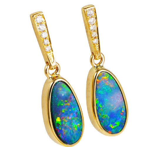   A  LUMI LIGHT 14KT YELLOW GOLD & DIAMOND AUSTRALIAN OPAL DROP EARRINGS