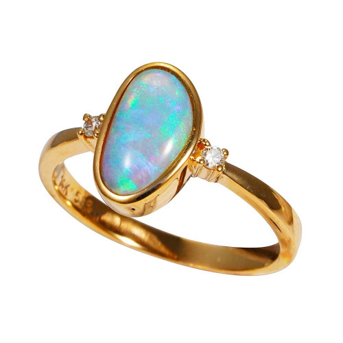 RAINBOW SERUM 14KT YELLOW GOLD & DIAMOND AUSTRALIAN WHITE OPAL RING