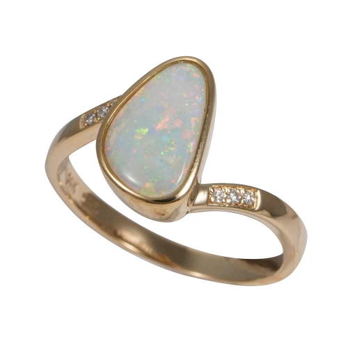 * BRIGHT NECTAR 14KT YELLOW GOLD & DIAMOND AUSTRALIAN WHITE OPAL RING