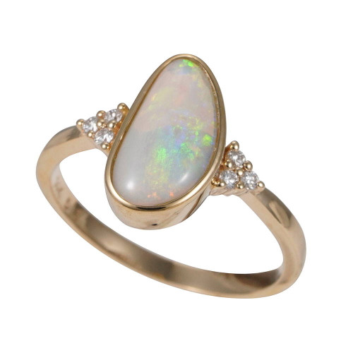 * A RADIANT REMNANT 14KT YELLOW GOLD & DIAMOND AUSTRALIAN WHITE OPAL RING