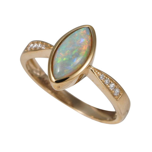 CARNIVAL SPLENDOR 14KT YELLOW GOLD & DIAMOND AUSTRALIAN WHITE OPAL RING