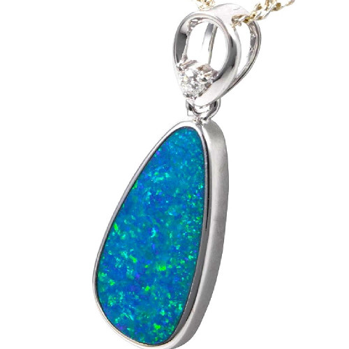 * 1 ELOISE 14KT WHITE GOLD & DIAMOND AUSTRALIAN OPAL NECKLACE