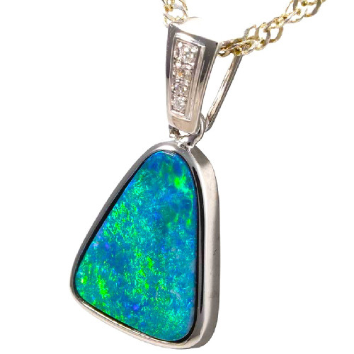 SUN GLITTER 14KT WHITE GOLD & DIAMOND AUSTRALIAN OPAL NECKLACE