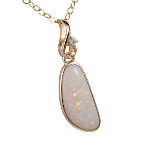 REMARKED JEWEL 14KT WHITE GOLD & DIAMOND AUSTRALIAN SOLID WHITE OPAL NECKLACE