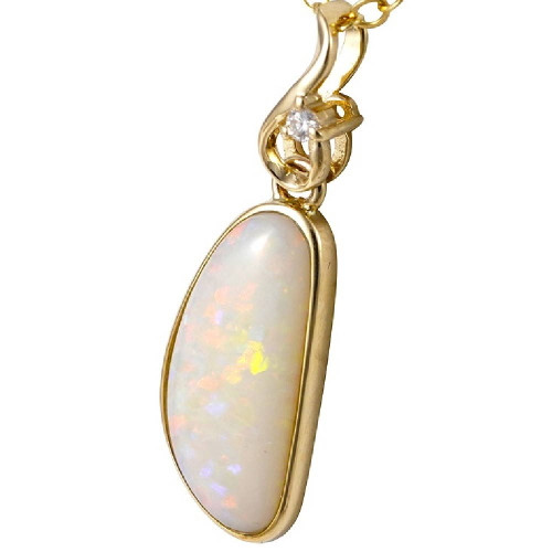 * REMARKED JEWEL 14KT WHITE GOLD & DIAMOND AUSTRALIAN SOLID WHITE OPAL NECKLACE