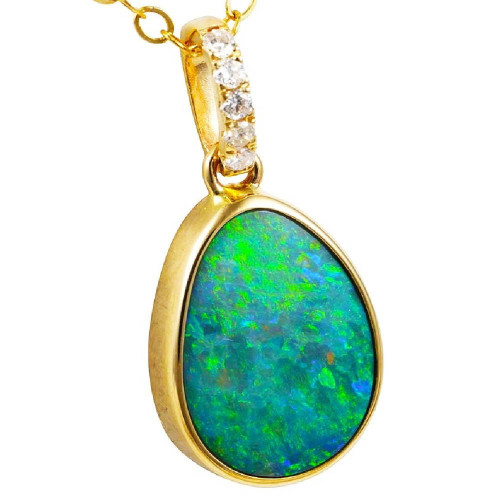 * 1 CANDY SPRINKLES 14KT YELLOW GOLD & DIAMOND AUSTRALIAN OPAL NECKLACE