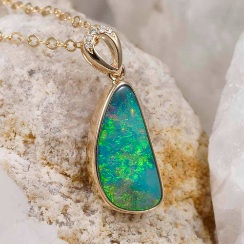 * 1 MODISTE 14KT YELLOW GOLD & DIAMOND AUSTRALIAN OPAL NECKLACE