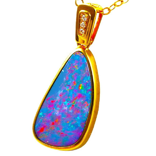LADY ADA 14KT YELLOW GOLD & DIAMOND AUSTRALIAN OPAL NECKLACE