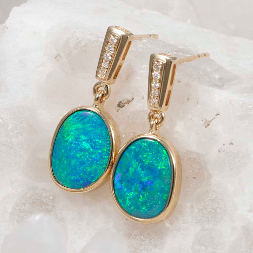 AVI 14KT YELLOW GOLD  AUSTRALIAN OPAL DROP EARRINGS