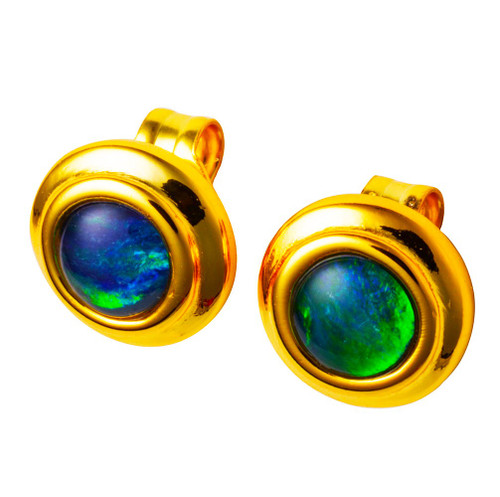 TURQUOISE TRANQUIL 18KT YELLOW GOLD PLATED AUSTRALIAN OPAL STUD EARRINGS