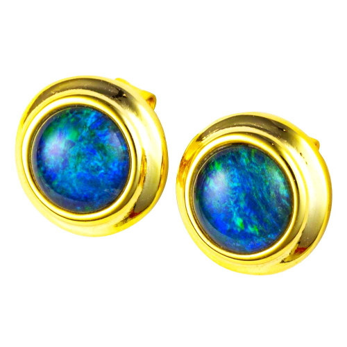 DEMURE COIN 18KT YELLOW GOLD PLATED AUSTRALIAN OPAL STUD EARRINGS
