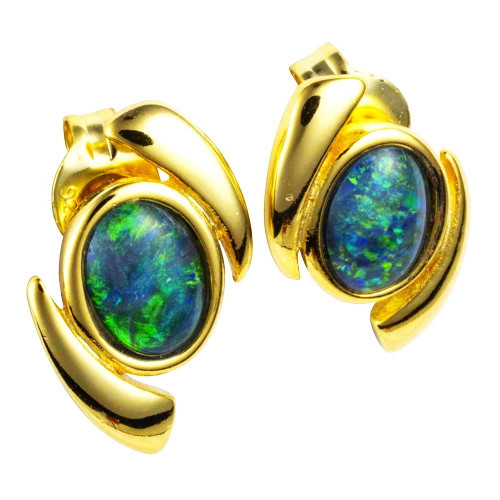 GLIDED GRACE 18KT YELLOW GOLD PLATED AUSTRALIAN OPAL STUD EARRINGS