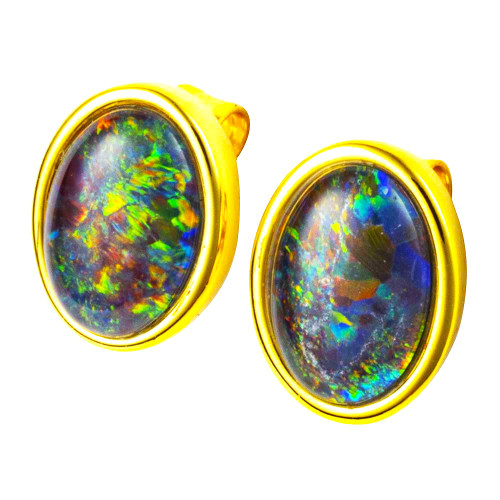 MINTED VINTAGE 18KT YELLOW GOLD PLATED AUSTRALIAN OPAL STUD EARRINGS MINTED VINTAGE 18KT YELLOW GOLD PLATED AUSTRALIAN OPAL STUD EARRINGS