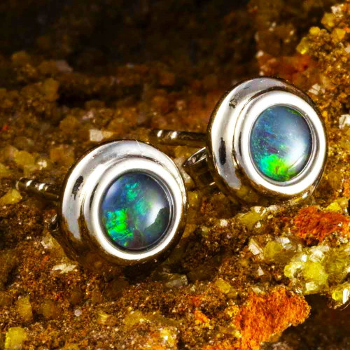 CRISP APPLE STERLING SILVER AUSTRALIAN OPAL STUD EARRINGS
