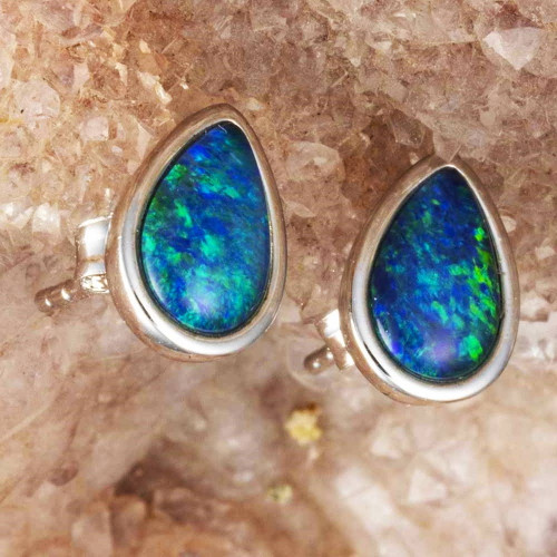 GLIDED LUSTER STERLING SILVER AUSTRALIAN OPAL STUD EARRINGS