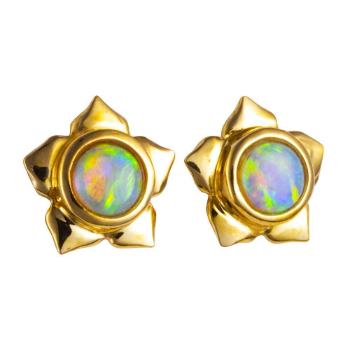 * BRIGHT STAR 14KT GOLD WHITE OPAL STUD EARRINGS