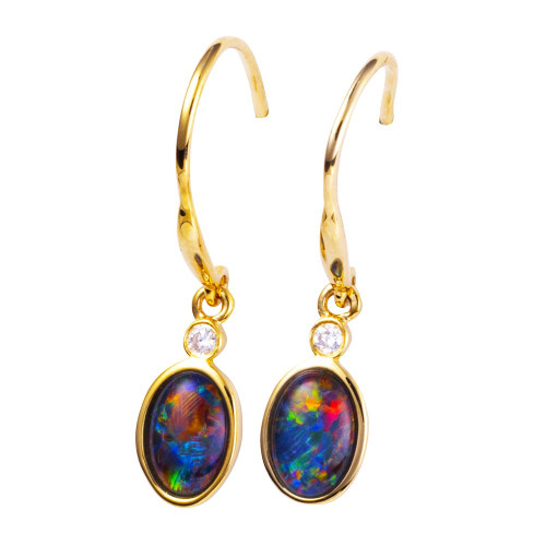 * 1 A CHERRY KISS 14KT YELLOW GOLD & DIAMOND OPAL EARRINGS