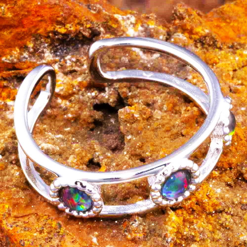 * a RAINBOW POD SILVER OPAL RING