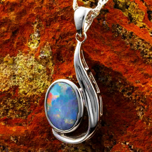 COLOR VORTEX STERLING SILVER AUSTRALIAN OPAL NECKLACE