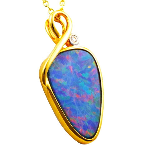 DIVINE INSPIRATION 14KT GOLD & DIAMOND AUSTRALIAN OPAL NECKLACE