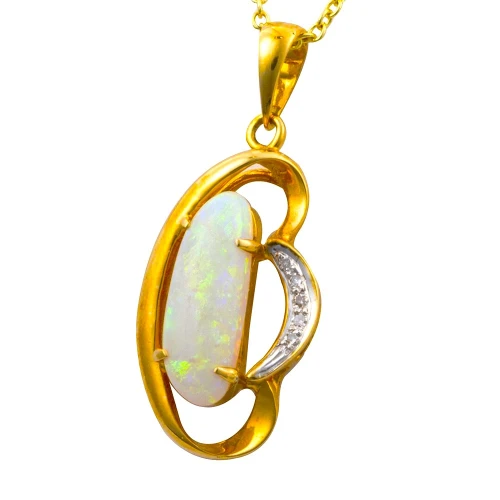 * A 1 DEEP DIVE 14KT GOLD & DIAMOND SOLID WHITE OPAL NECKLACE