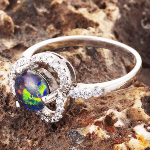 CRYSTAL BALL STERLING SILVER AUSTRALIAN OPAL RING