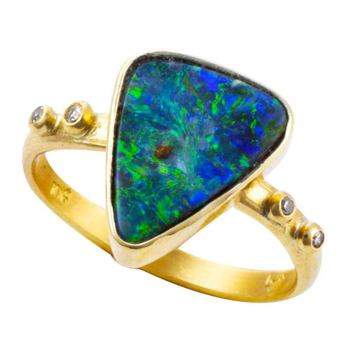 * 1 NOMINATED 14KT GOLD & DIAMOND SOLID BOULDER OPAL RING