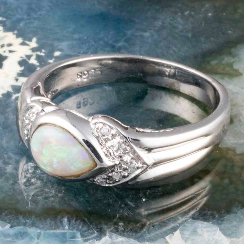 SUN SAGE STERLING SILVER AUSTRALIAN WHITE OPAL RING