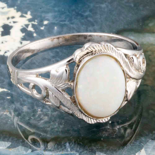 *STELLAR SPARK STERLING SILVER AUSTRALIAN WHITE OPAL RING