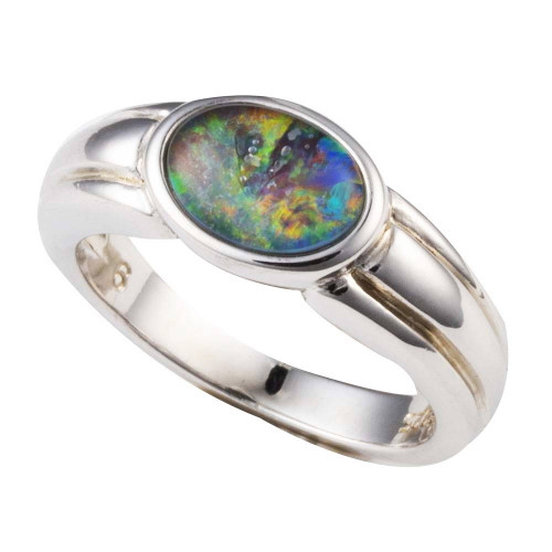 * PETAL & STONE STERLING SILVER AUSTRALIAN OPAL RING