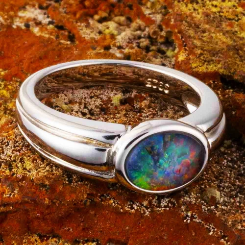 * PETAL & STONE STERLING SILVER AUSTRALIAN OPAL RING