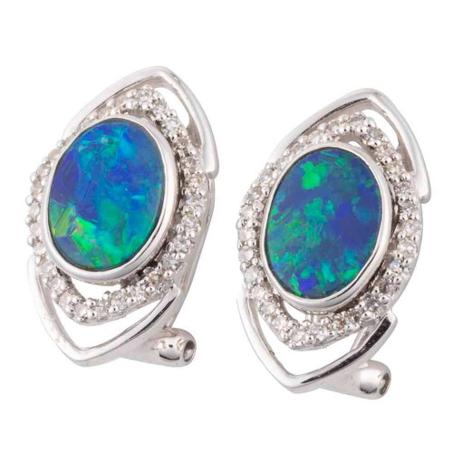 * AN OCEAN BLOOM 14KT WHITE GOLD & DIAMOND  OPAL STUD EARRINGS