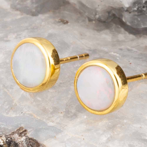 FLORA&COVE 18KT GOLD PLATED AUSTRALIAN SOLID WHITE OPAL STUD EARRINGS