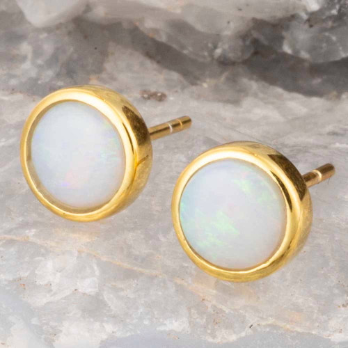 ECHOGLADE 18KT GOLD PLATED AUSTRALIAN SOLID WHITE OPAL STUD EARRINGS