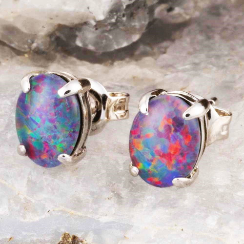 BLOSSOMVALE STERLING SILVER AUSTRALIAN OPAL STUD EARRINGS