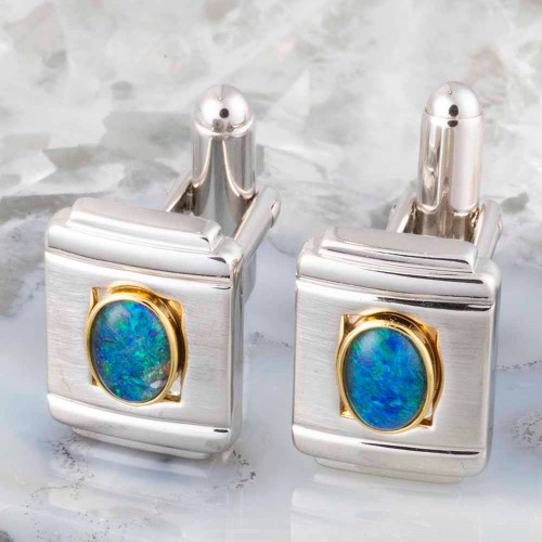 ASHWOOD 18KT GOLD PLATED GENUINE AUSTRALIAN OPAL CUFFLINKS